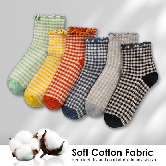 POMIJIAN Women’s Cotton Short Socks Cute Ruffle Ankle Thin Frilly Dress Socks - Picture 2 of 6